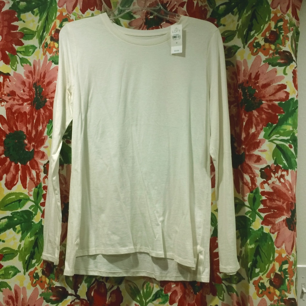 LOFT Off-White Long Sleeve Tee M